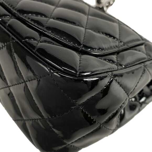 Chanel Mini Square Flap Bag Patent Leather Quilted Black/Silver CC Authentic - Picture 8 of 16